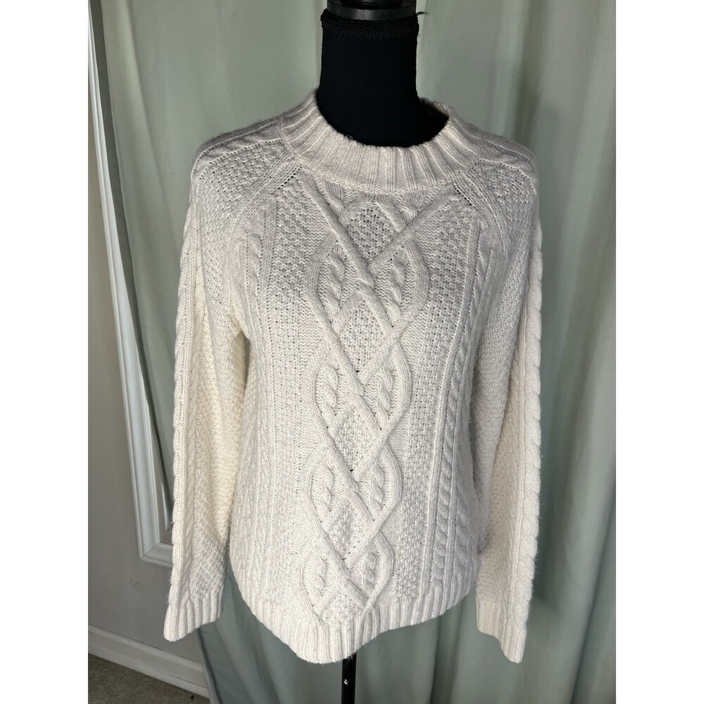 Abercrombie Fitch Women’s Cable Knit Sweater Sz M Ivory Pullover Preppy Chunky